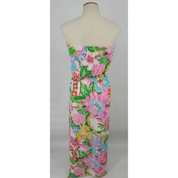 NWT Lilly Pulitzer Target Maxi Dress Size Small Nosey Posey Strapless White Pink - Picture 5 of 11